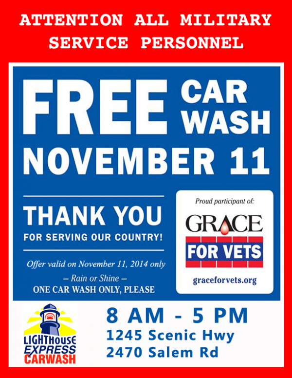 Free Car Wash for all Veterans & Active Military on Veterans Day
